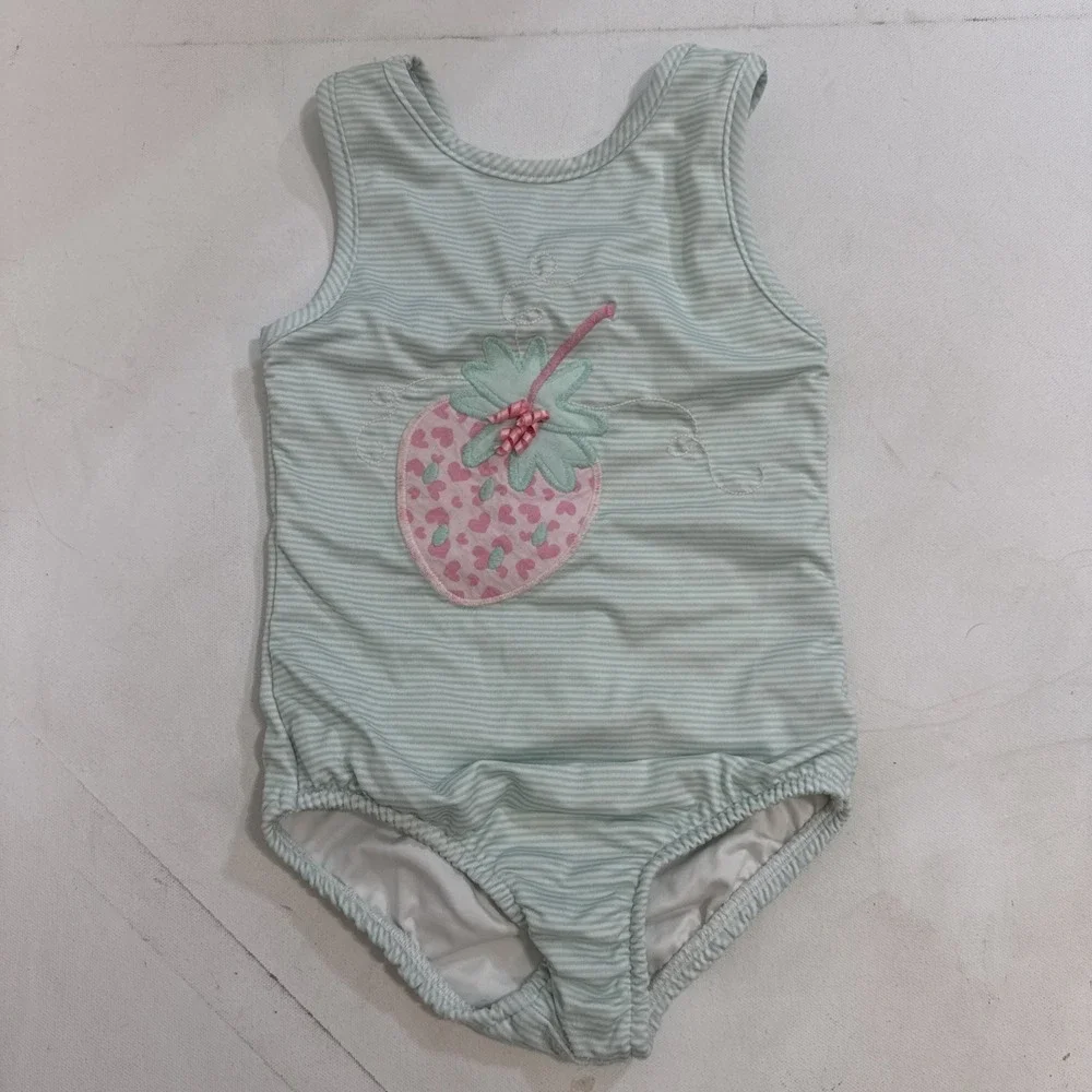 The Bailey Boys Girls Strawberry Striped Preppy Swim Suit Bathing Swimsuit Sz 4T
